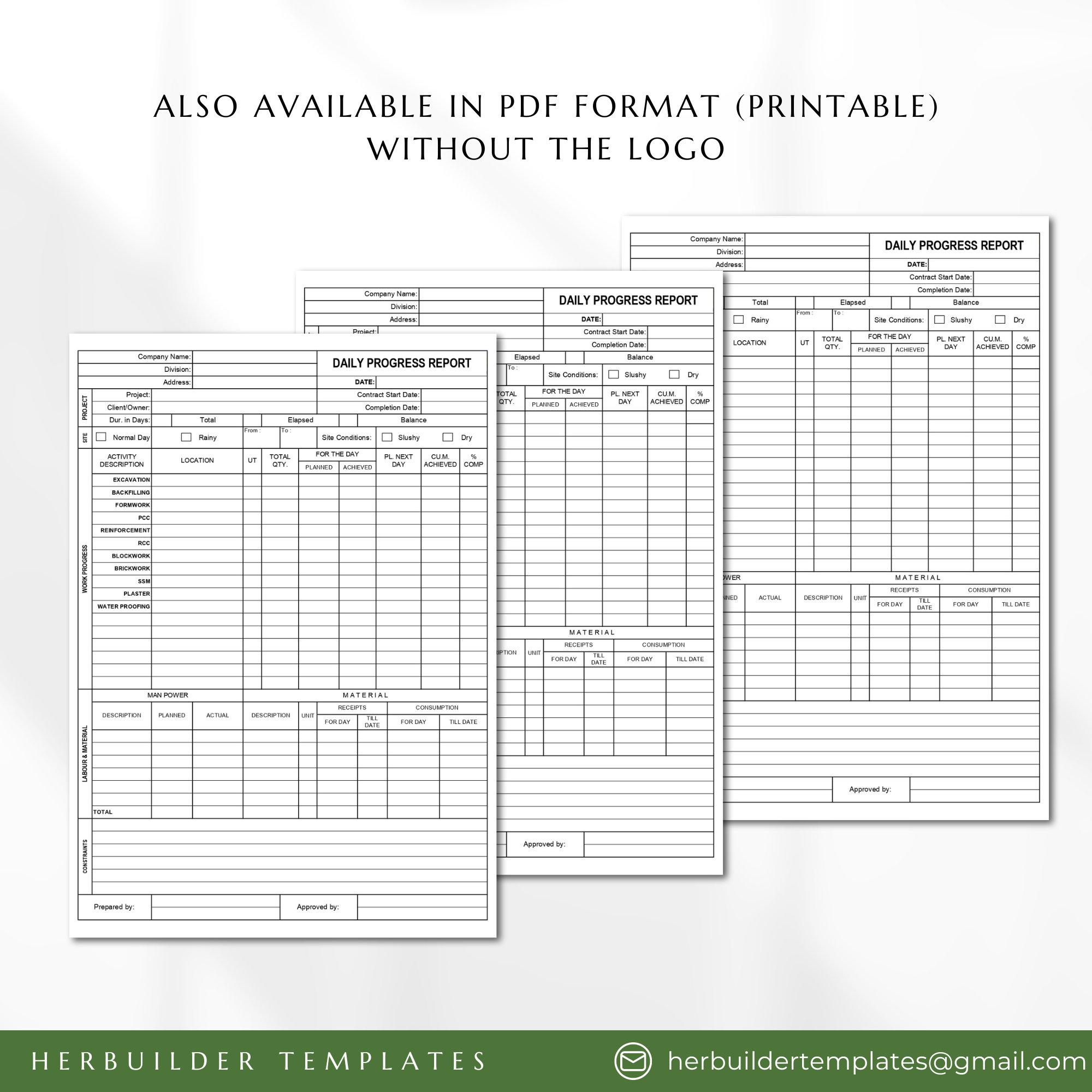 Construction Daily Progress Report Form, Daily Construction Work ...