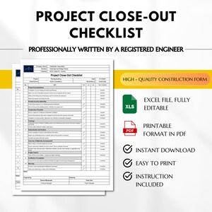 Liste de contrôle de clôture de projet, formulaire d'achèvement de projet, certificat d'achèvement de projet, liste de contrôle de rotation du projet, liste de points forts d'achèvement