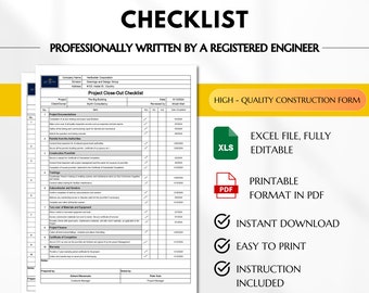 Checklist projectafsluiting, formulier projectvoltooiing, certificaat van voltooiing van het project, checklist projectomzet, voltooiing punchlist