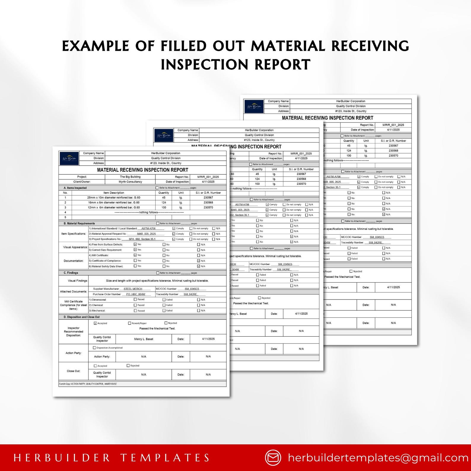 Quality Control Inspection Report Example Material Receiving Inspection Report, Quality Control Inspection Report ...