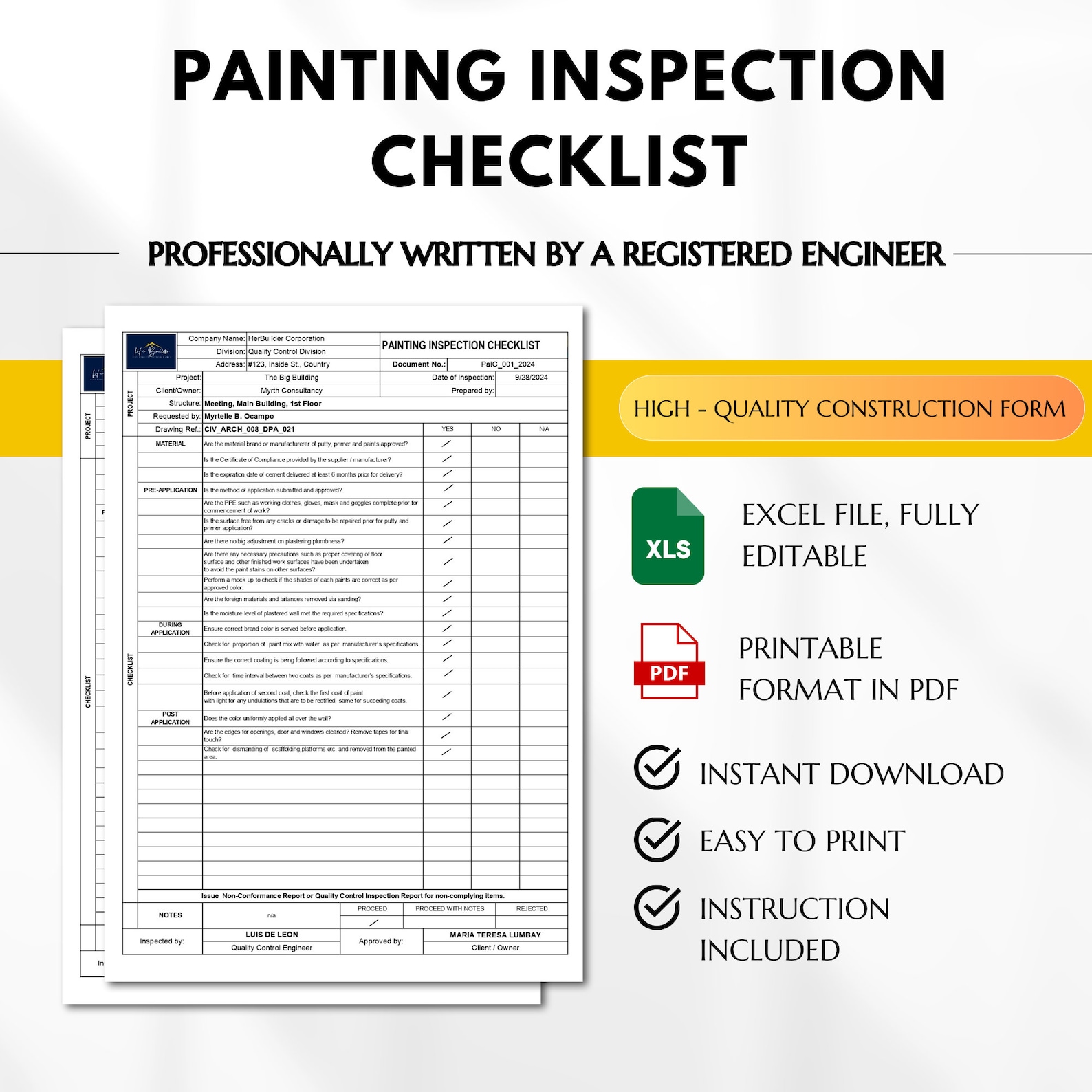 Painting Inspection Checklist Form, Architectural Painting Report ...