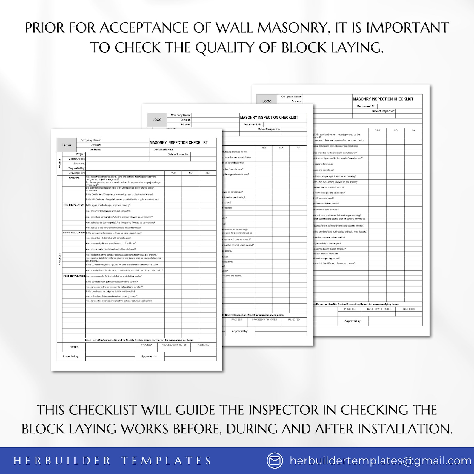 Masonry Inspection Checklist, Concrete Hollow Blocks Inspection, Block ...
