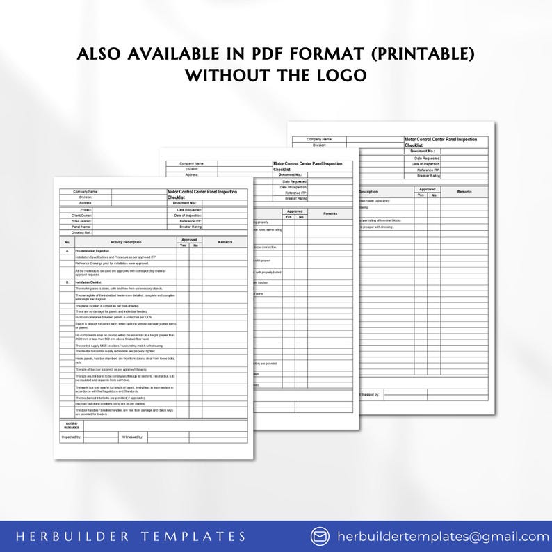 Motor Control Center Panel Checklist, MCC Panel Checklist, Panel Board ...