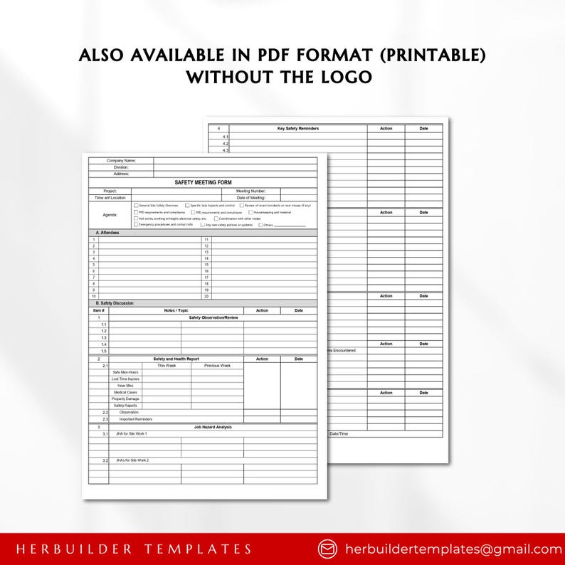 Safety Meeting Template, Safety Minutes of Meeting, Construction ...