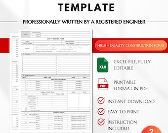 Sjabloon veiligheidsvergadering, veiligheidsnotulen, notulen van de vergadering, veiligheidsdiscussieformulier, toolbox bouwveiligheid