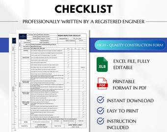 Rebar Inspection Checklist, Reinforcement Checklist, Quality Control Inspection Form, Construction Form, Concrete Reinforcement Checklist
