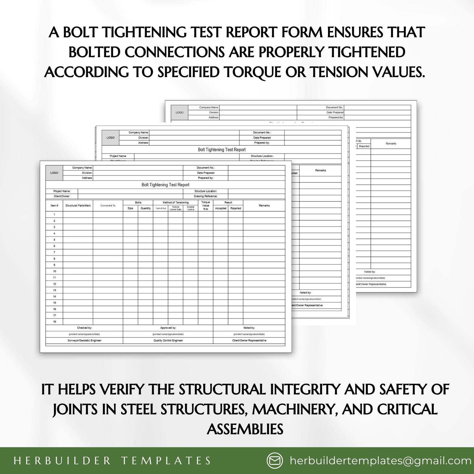 Bolt Tightening Test Report Form, Bolt Torqueing Test Report, Bolt ...