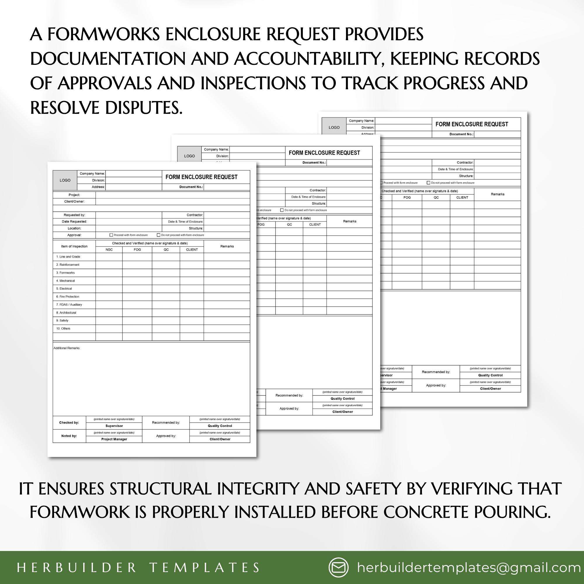 Formworks Enclosure Request Form, Structure Enclosure Form, Form ...