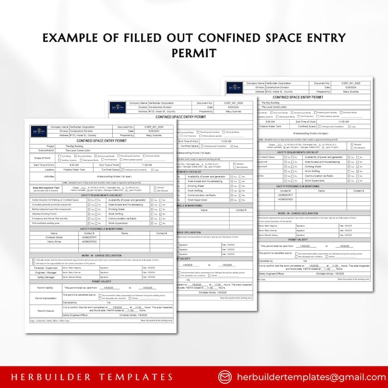 Confined Space Entry Permit, Safety Permit for Confined Space, Safety ...