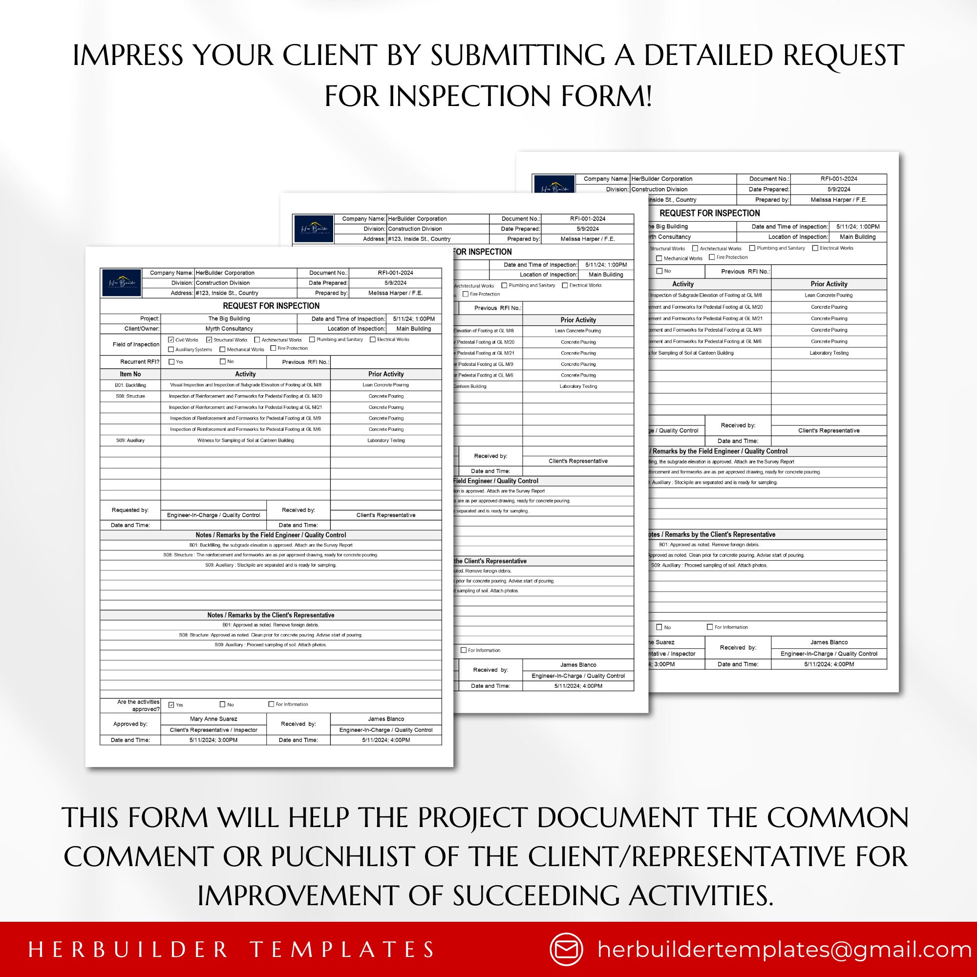 Request for Inspection, Inspection Work Request, Construction Activity ...