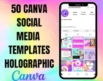 Plantillas de Instagram para estudios de danza: 50 diseños holográficos de Canva (descarga digital)