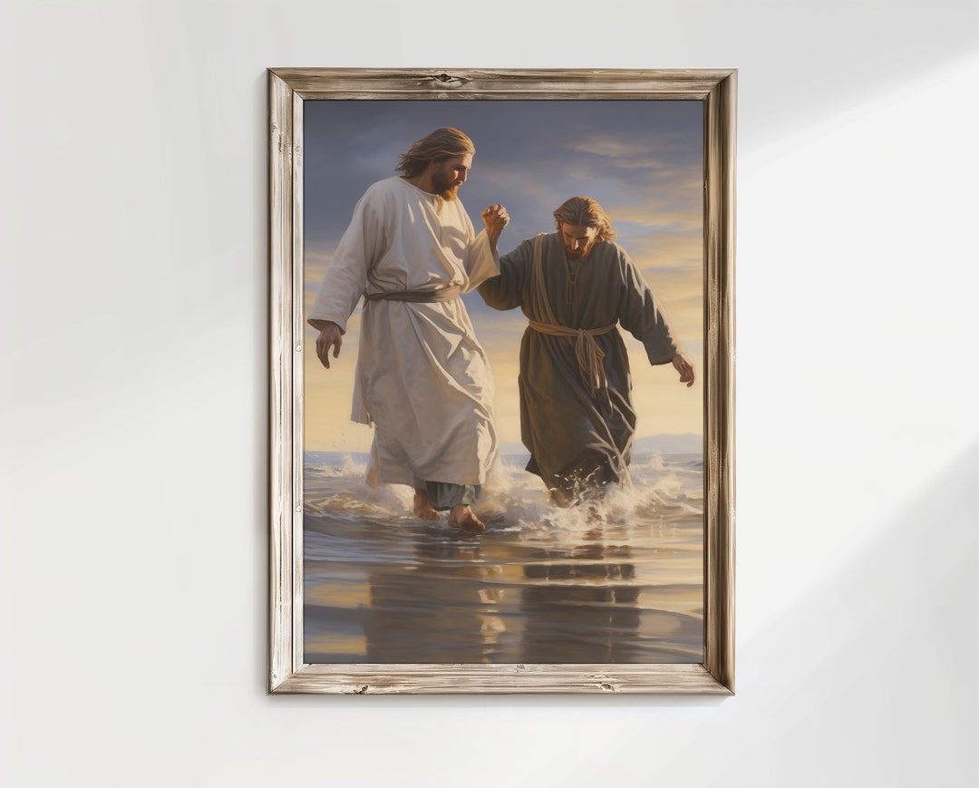 Jesus Christ Artwork Walking on Water Peter Poster Painting Print Bible ...