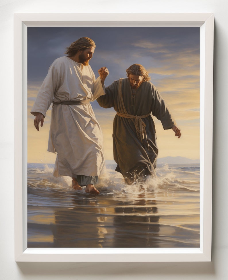 Jesus Christ Artwork Walking on Water Peter Poster Painting Print Bible ...