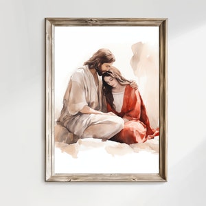 Jesus Christ Comforting Mary Magdalene Art Work Painting Poster Wall Art Home Decor Jesus Art Grief Salvation LDS Catholic Christian