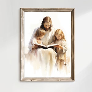 Jesus Christ Reading to Children Jesus Painting Christ with Children Painting Digital Download Jesus with Children Picture LDS Art Christian