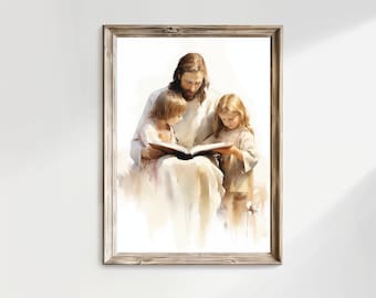 Gesù Cristo che legge ai bambini Gesù che dipinge Cristo con i bambini che dipinge Download digitale Gesù con i bambini Immagine LDS Arte cristiana