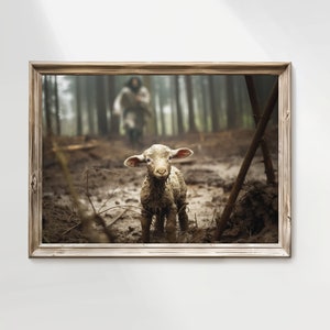 Jesus und Lamm Druck, Jesus rennt nach dem verlorenen Lamm Gott Poster Druck, Jesus zum ausdrucken, LDS Kunst Jesus verlässt die 99, Bibel Kunst zum ausdrucken