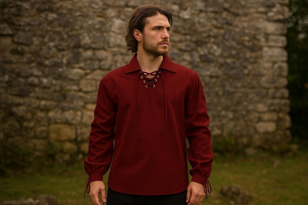 Medieval Renaissance Tunic, Viking Lace up Shirt for Men's, Pirate Ren ...