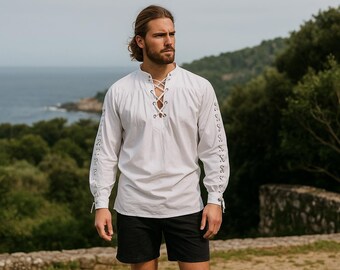 Renaissance Fair Larp Men's Tunic, Aesthetic Medieval Viking Pullover Shirt, Retro Pirate Cotton Tunic, Vintage Fantasy Costume for Cosplay