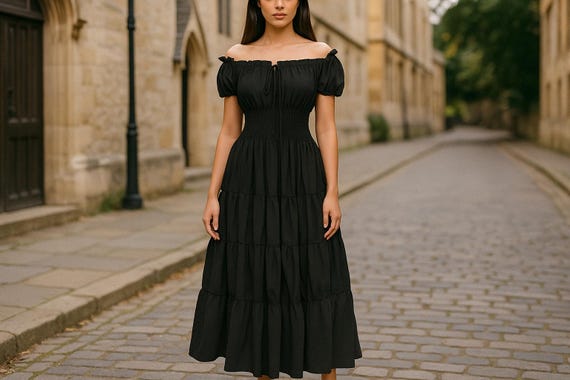 strapless open back dress A-Line Long Sleeve Scoop Ankle-Length Pleated Empire Waist Wedding Gue –  VOS LEE main image 1