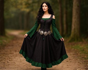Medieval Renaissance Dress for Women's, Long Sleeve LARP Gown, Viking Cosplay Costume, Fantasy Fairytale Dress, Historical Ren Faire Outfit