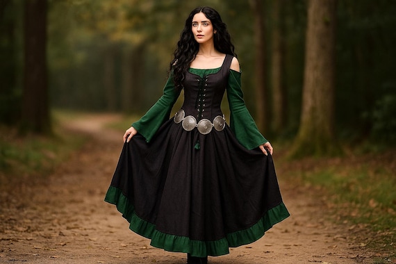 witchy corset dress Witch Costume Set Pointed Sequin Corset Long Flared Tulle Skirt Pointy Hat 4910
