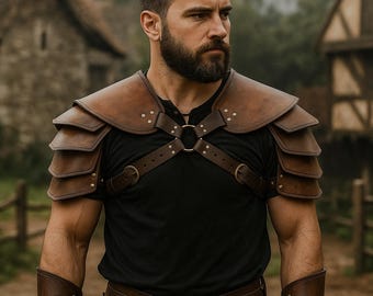 Medieval Viking Shoulder Armor Pauldron, PU Leather Knight Armor, Adjustable Steampunk Warrior Costume, LARP Cosplay Renaissance Faire Armor