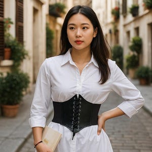 Leather Corset Belt Lace Up - Etsy display picture 1