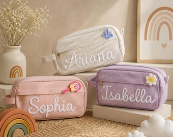 Personalized Corduroy Pencil Case, Custom Name Corduroy Pouch, Back to School Gift, Pencil Bag with Yarn Name, Kids School Supplies Bag