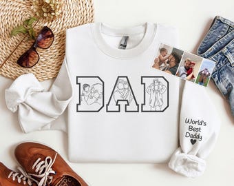 Custom Embroidered Dad Sweatshirt, Personalized Sketch from Photo Sweatshirt, Outline Portrait Embroidery Hoodie, Dad Crewneck Sweatshirt