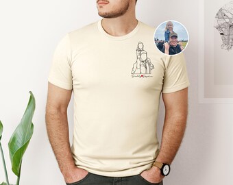 Custom Dad Photo Shirt, Personalized Sketch from Photo Shirt, Unique Dad Gift, Custom Line Art Drawing T-Shirt, Father Day Gift from Kids