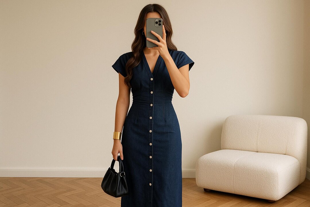 Casual Denim Letter Print Long Dress