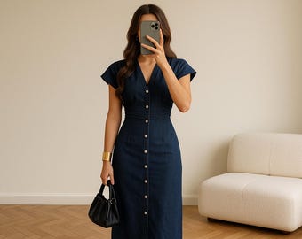 white christmas dresses Denim Short-Sleeve Renee Shirtdress Light Wash Denim