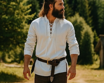 Medieval Viking Larp Tunic for Mens, Renaissance Pirate Shirt, Vintage Aesthetic Drawstring Top, Retro Cosplay Costume, Comfort Colors Shirt