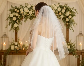White elbow length bridal veil, two tier-70% SALE Two Tier Elbow Veil - Etsy main image 4