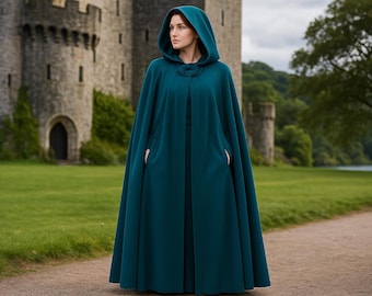 Medieval Hooded Cloak, Renaissance Gothic LARP Cloak, Fantasy Wizard Witch Cloak, Cosplay Costume Cloak with Hood, Gothic Fairy Tale Cloak
