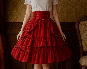 Medieval Renaissance Skirt, Gothic Lolita Corset Waist Skirt, Vintage Ruffle Layered Skirt, Ren Faire Women Costume, Victorian Cosplay Skirt