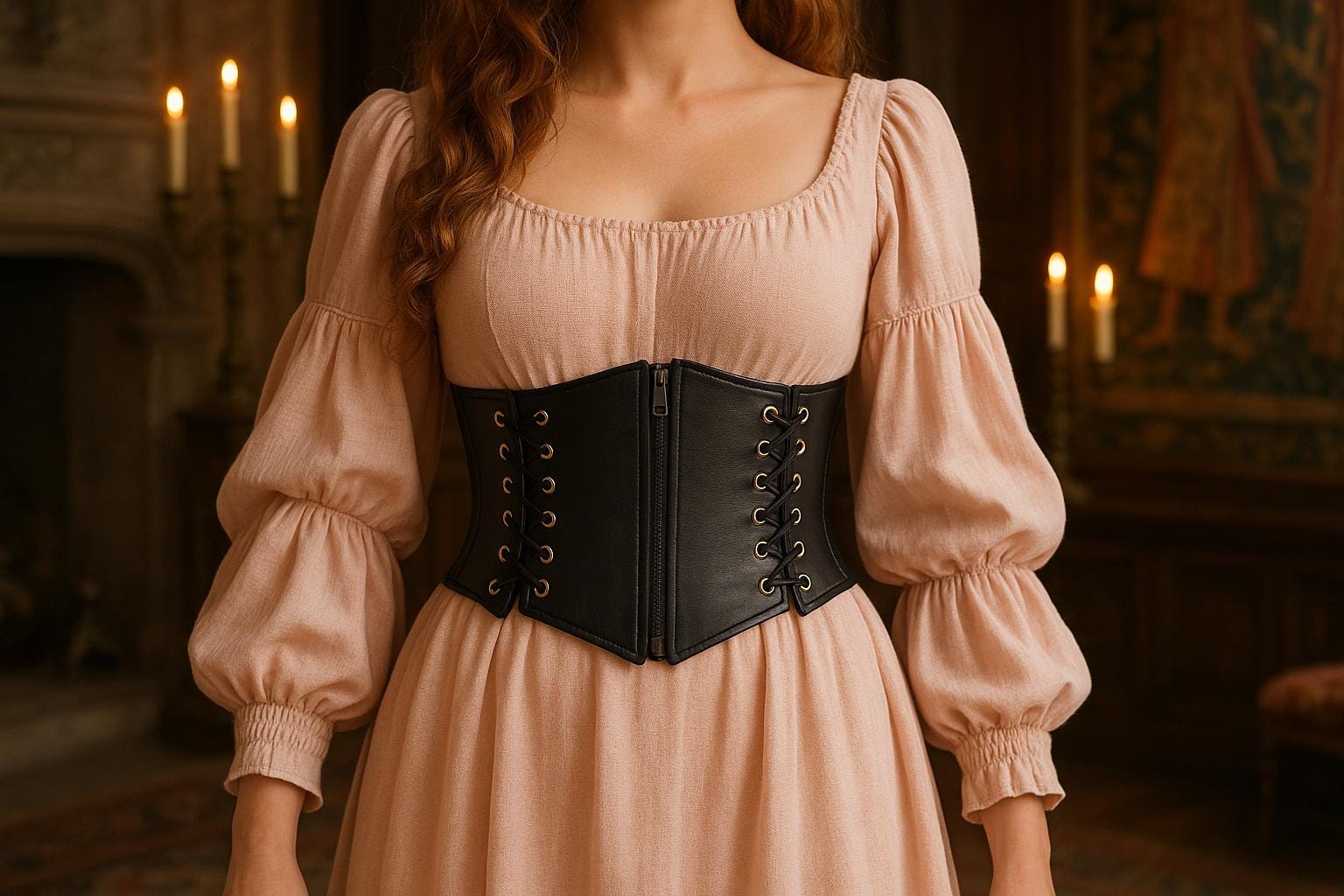 Wide Faux Leather Corset Belt Lace-up Front Steampunk Renaissance Waist Cincher Handmade Wide Leather Corset Belt, Renaissance Costume Waist  main image 3