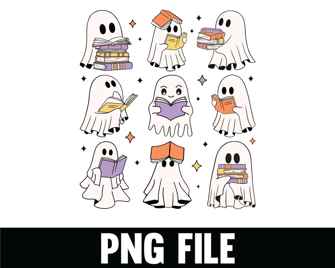 Cute Ghost Reading PNG, Halloween Ghost Book Png File, Pumpkin Ghost ...