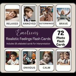 Tarjetas de emociones para niños / Tarjetas de sentimientos Montessori / Imprimibles para niños pequeños en edad preescolar TEA Autismo Niños / Fotos realistas Niño