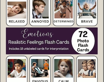 Kids Emotions Flashcards | Montessori Feelings Cards | Printable for Toddlers Preschoolers ASD Autism Children | Realistic Photos Child