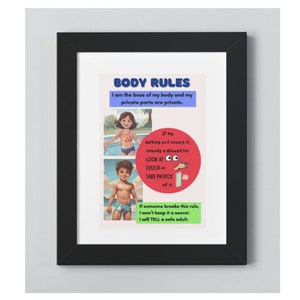 Póster de reglas de seguridad corporal para niños pequeños/Comportamientos protectores/Prevención del abuso infantil/Aprendizaje socioemocional para niños