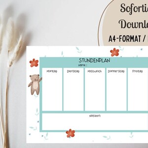 Timetable to print | Timetable download | Timetable DIN A4 | Timetable PDF | Timetable digital | Timetable school