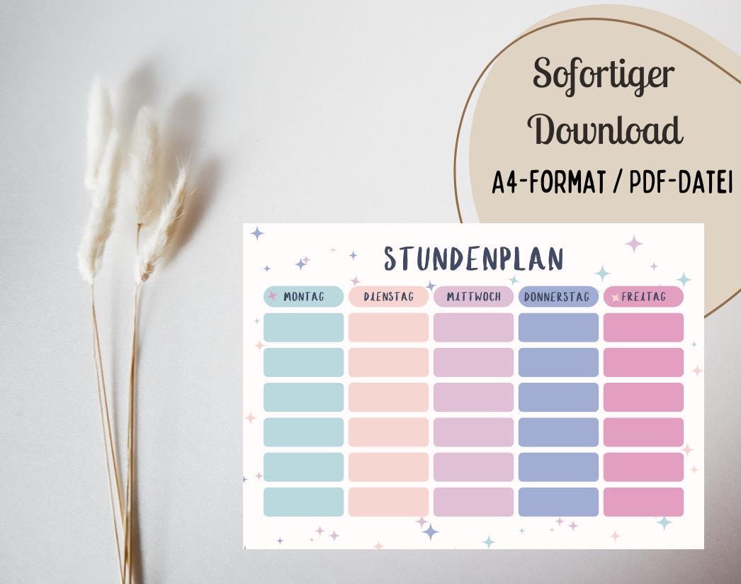 Timetable to print | Timetable download | Timetable DIN A4 | Timetable PDF | Timetable digital | Timetable school