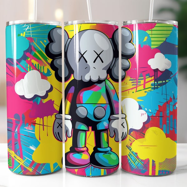 Kaws Tumbler Wrap Png, 20 oz Sublimation Tumbler Design, "9.3 x 8.2" Straight Skinny Tumbler Wrap PNG, Instant Download