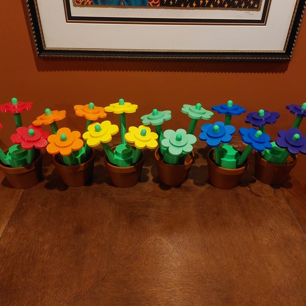 Big Brick Flower, Giant Brick Flower with Pot - 3d printed