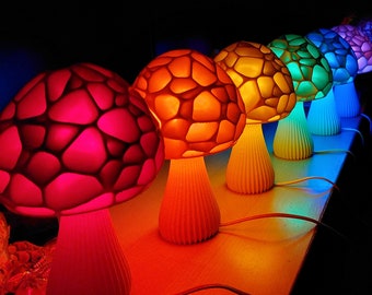 Mushroom Lamp - 3D Printed Accent Lamp - Voronoi Mushroom Lamp - RGB - Mood Lighting - Morel Mushroom Lamp
