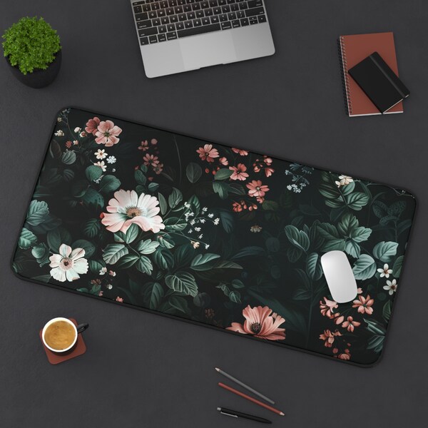 Garden Noir Desk Mat: Luxe Wildflower Pattern