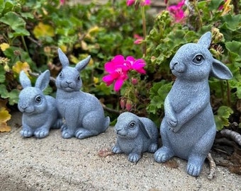 Set of 4 Outdoor Bunny Fairy Garden Decor Rabbit Figurines Ornaments Bunny Statues for Patio Decor Beautiful Home and Garden Decoration