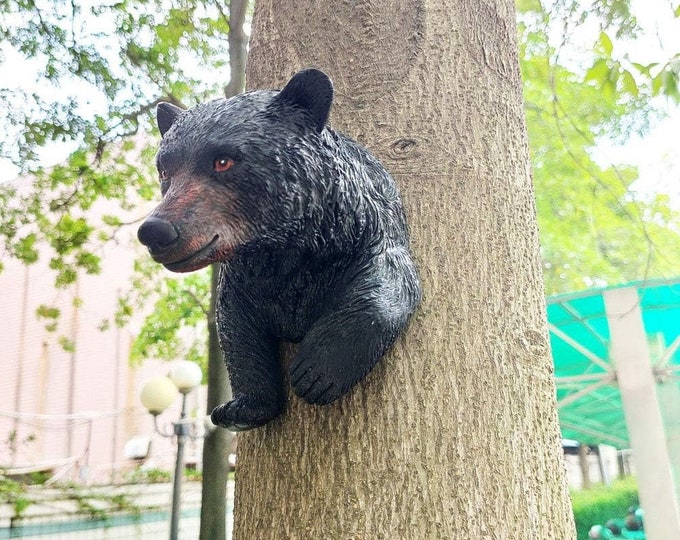 Unique Tree Decor Enchanting Outdoor Tree Decor Baby Bear Up a Tree Garden Peeker Sculpture Tree Hugger Sculpture for Gifts and Garden Resin